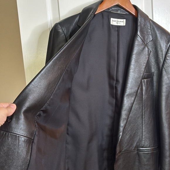 EUC SAINT LAURENT women’s black leather blazer size 48 - Picture 6 of 11